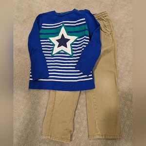 Mini Boden Boys size 5-6 blue shirt, sz 6 khaki pants EUC